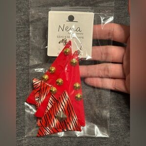 Nena Fashion Jewelry Triangle Earrings w Gold Accents & Animal Print, Red